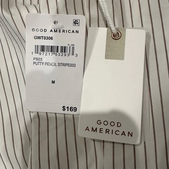 🩷 (Set) Good American Women's Stripe Poplin Weekend Button Down & Shorts 🩷 - Picture 4 of 6